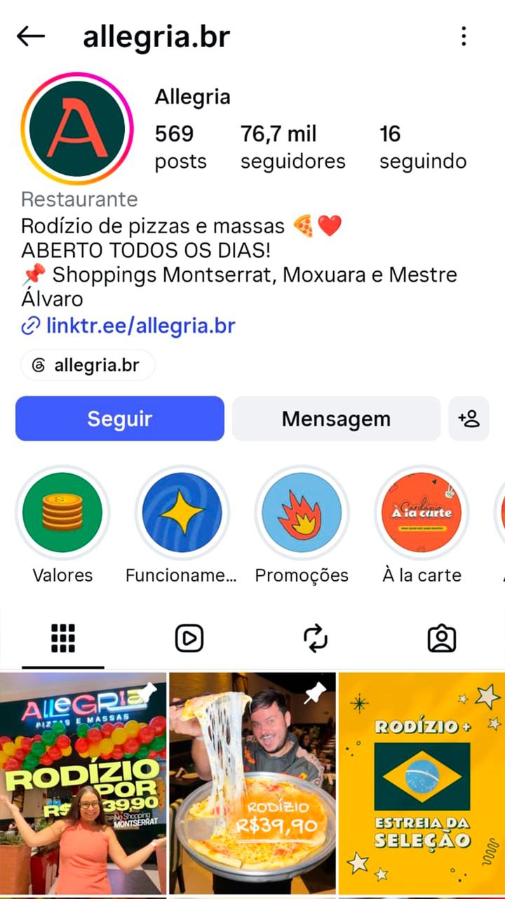 Perfil do Instagram Allegria