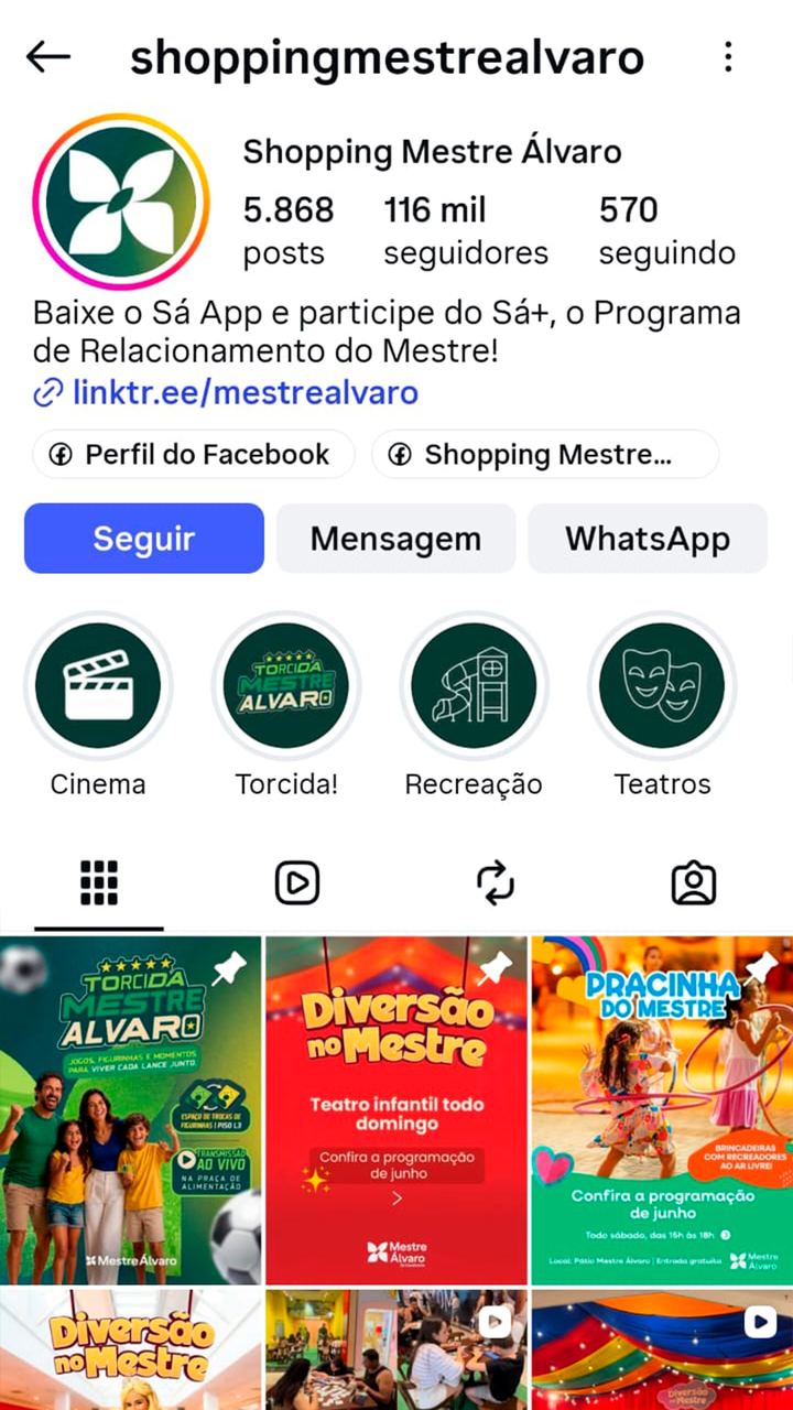 Perfil do Instagram Shopping Mestre Álvaro