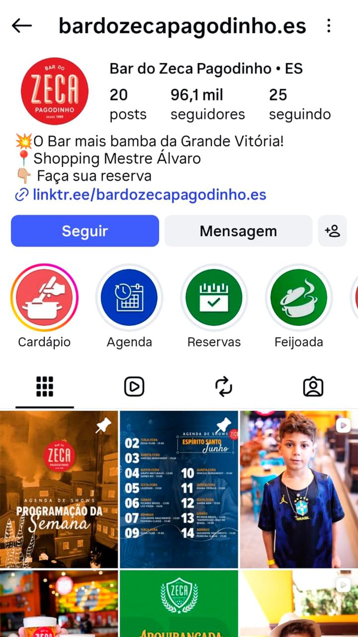 Perfil do Instagram Bar do Zeca Pagodinho ES