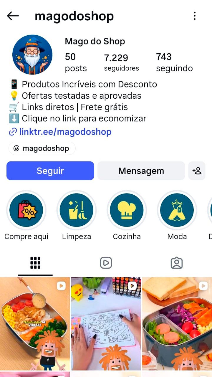 Perfil do Instagram Mago do Shop